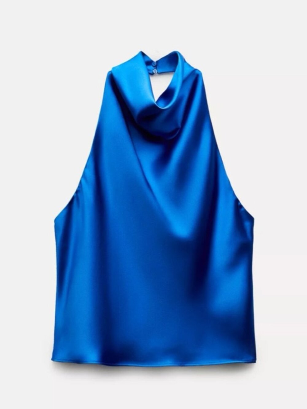 Zara Cropped Blue Satin Halter Top